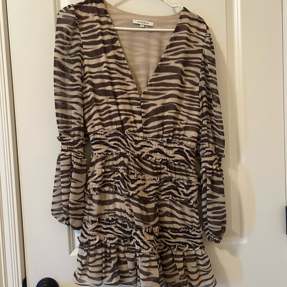 Michael Kors Zebra-Print Long Sleeve Dress - Taupe/Black